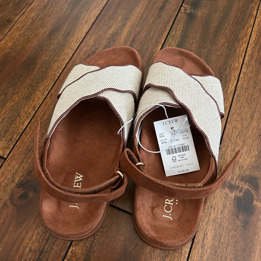 J. Crew Brown and Cream Sandals with Classic Design